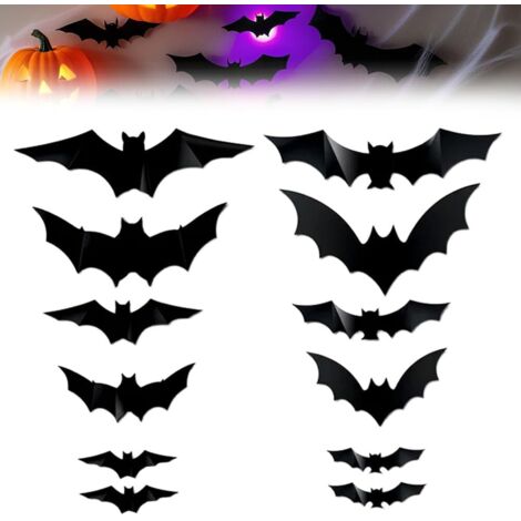 LED-Fledermauslichter, leuchtend, 12 Fledermäuse + 12 Lichter, Halloween-Dekoration, Nachtlicht, Wandmontage, Feiertags-Party-Dekoration