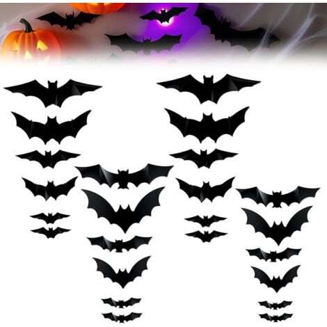 LED-Fledermauslichter, leuchtend, 24 Fledermäuse + 24 Lichter, Halloween-Dekoration, Nachtlicht, Wandmontage, Feiertags-Party-Dekoration