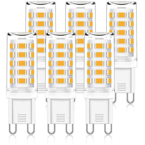 LED-G9-Cápsulas, 5 W, equivalente a una bombilla halógena de 50 W, 15,5 mm × 51 mm, blanco cálido 3000 K, 500 lm, no regulable, sin fluctuaciones, corriente alterna/directa 220–240 V, 6 unidades por p