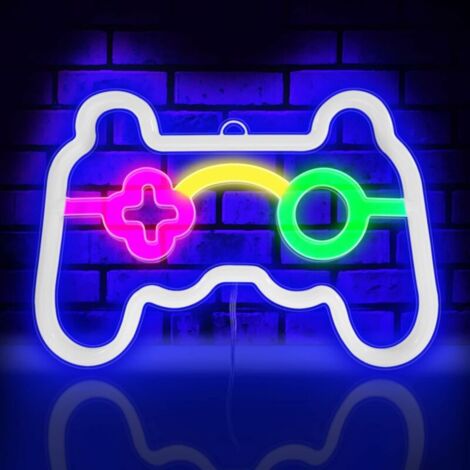 LED Gamepad Shape Battery or USB Powered Neon Signs for Game Room Wall Decor Gaming Gift for Boys for Playroom Party Christmas