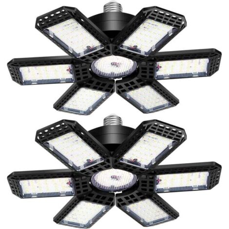LED Garage Light 2 Pack , 45W 4500LM LED Shop Lights, LED Garage Ceiling Lights with 6+1 Adjustable Panels for Basement, Barn, Warehouse, Attic, Garage Lighting Support E26/E27 Socket