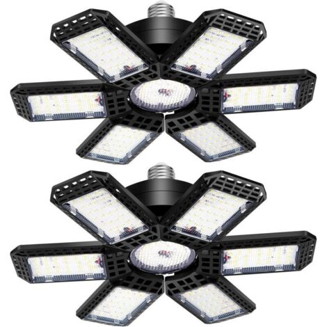 LED Garage Light 2 Pack , 45W 4500LM LED Shop Lights, LED Garage Ceiling Lights with 6+1 Adjustable Panels for Basement, Barn, Warehouse, Attic, Garage Lighting Support E26/E27 Socket