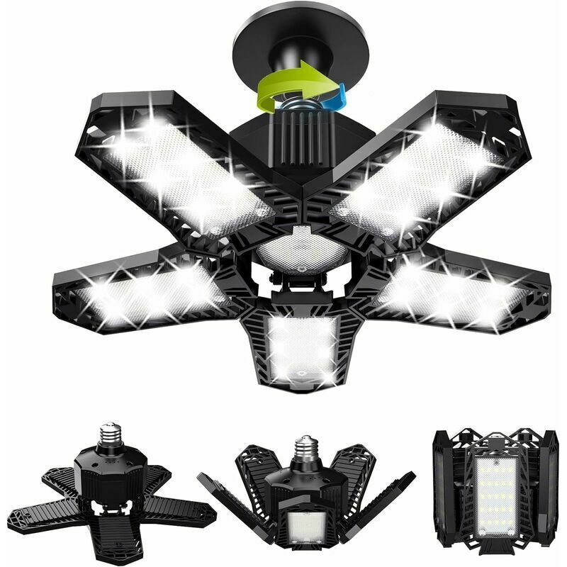 Hoopzi - led Garage Set - 120 w - 12000 lm - Workshop lamp - Deformable ceiling lights - E26/E27 panels - 1 Lamps