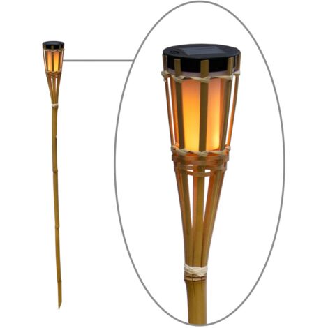 LED Gartenfackel Solar 120 cm hoch aus Bambus 1700 K extra warmweiß IP44 Solarleuchte Gartenlampe