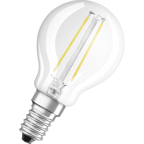 LED-Glühbirne aus klarem Glas, Kugel E14, 2,5W, warmweiß.