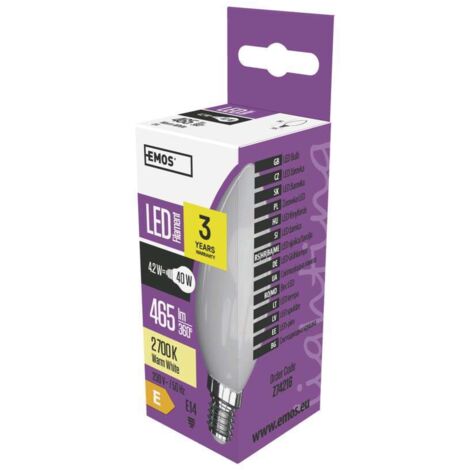 LED-Glühbirne Filament milchig Kerze E14 4,2W WW