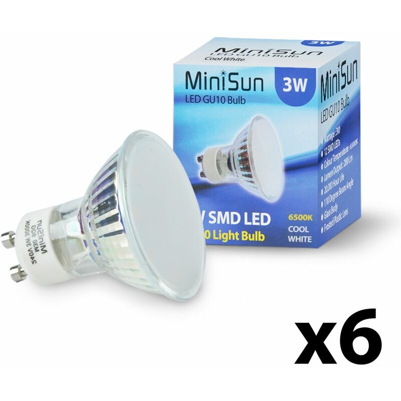 3W LED GU10 Spotlight Light Bulbs Cool White 6500K A+ - Pack of 6
