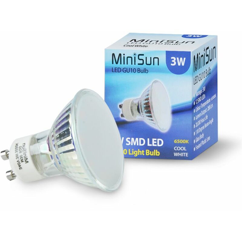 3W LED GU10 Spotlight Light Bulbs Cool White 6500K A+ - Pack of 10