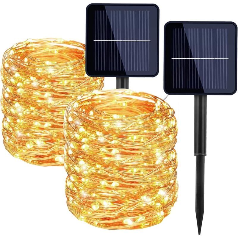 Led Guirlande Solaire Extérieure,2 jeu de Guirlandes lumineuses solaires 200 led étanches 8 fonctions, 22 m,pour Jardin d'été, Patio, Tente, Mariage