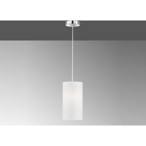LED Hängelampe 1-flammig dimmbar mit Dekor Stoffschirm Zylinder Weiß, Ø 16cm
