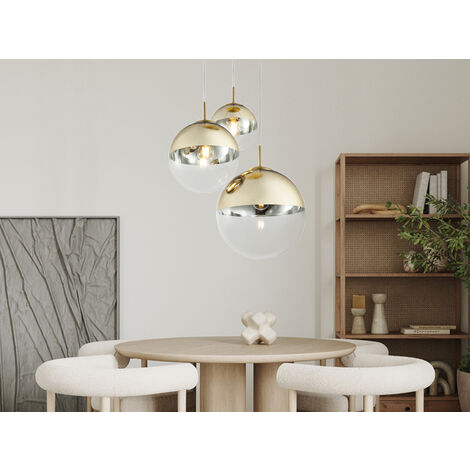LED Hängelampe 3-flammig mit Glaskugeln in Gold & Klarglas