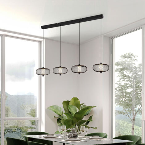 LED Hängelampe 4 flammig Esstischleuchte Metallgeflecht Pendellampe schwarz Wohnzimmerlampe, opal, 20W 1500lm warmweiß, LxH 116,5 x 22 x 150 cm