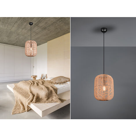 LED Hängelampe Korbleuchte mit Sisal Geflecht Lampenschirm, Ø 35cm