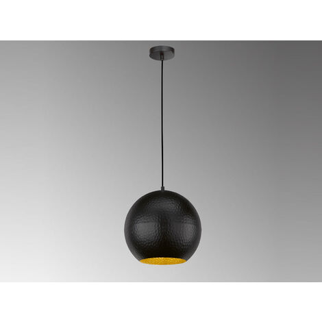 LED Hängelampe Kugel 1-flammig Schwarz, Lampenschirm innen Gold, Ø 30cm