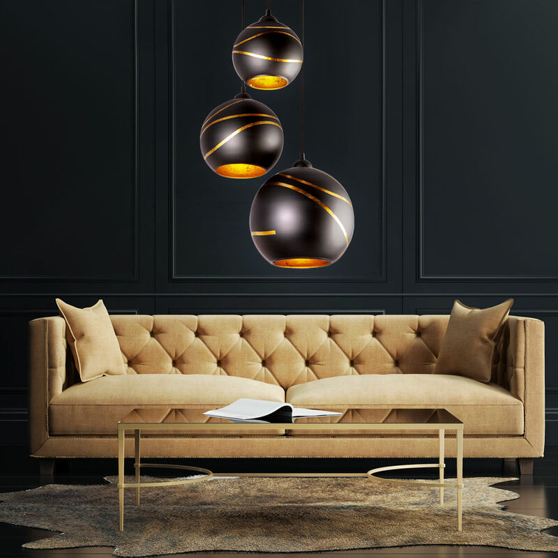 Etc-shop - Hänge Lampe Glas Kugel Pendel Gold Decken Leuchte Wohn Zimmer Strahler im Set inkl. LED Leuchtmittel