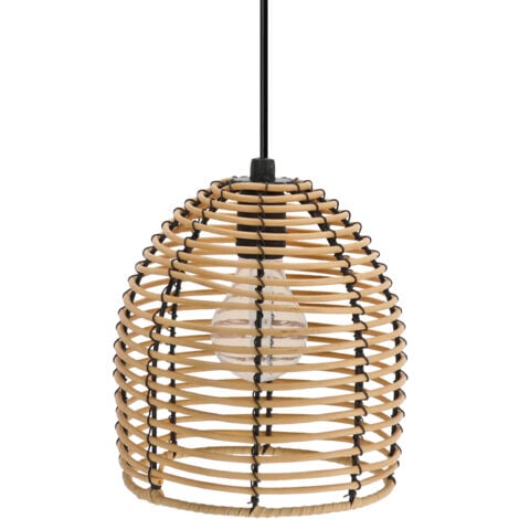 SPETEBO LED Hängeleuchte in Rattan Optik für Außen und Innen - 18 x 16 cm - Garten Deko Beleuchtung warm weiß mit Timer - Outdoor Pendelleuchte Deckenleuchte Lampe Batterie betrieben zum Hängen