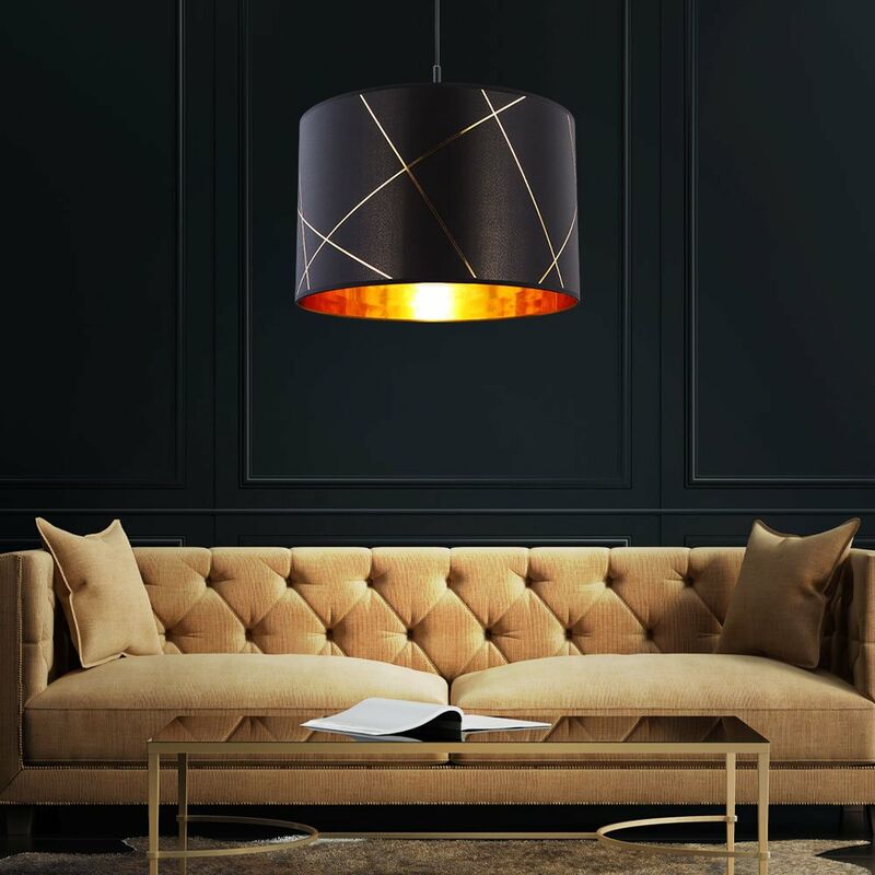 Pendel Hänge Lampe Ess Zimmer Decken Leuchte Textil SCHWARZ-GOLD im Set inkl. LED Leuchtmittel