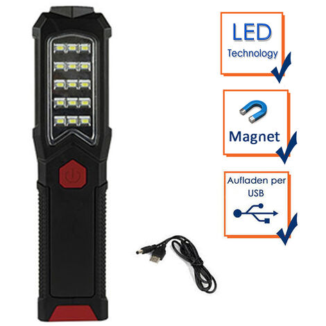 LED Handlampe AKKU & Taschenlampe mit Standfuß, Magnet & Haken zum Aufhängen