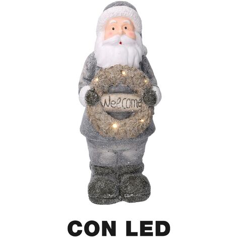 LED-Harz-Weihnachtsmann mit grauer Girlande 21,5x19,5h51 cm