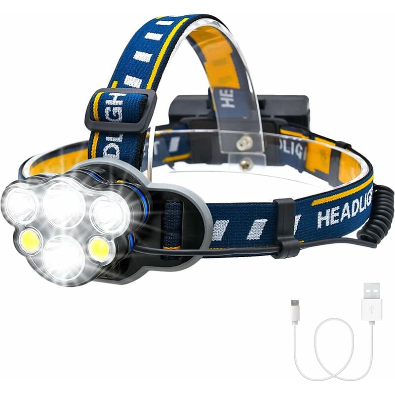 Led Headlamp Rechargeable, 1000 High Lumen Headlight, 6 LEDs 8 Light Modes, Adjustable Headband, Lightweight IPX4 Waterproof Flashlight with Red