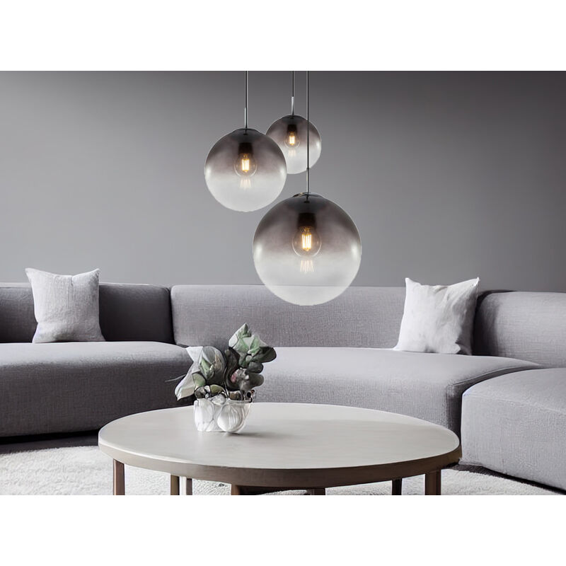 Meinewunschleuchte - led Pendelleuchte 3-flammig mit Glaskugeln aus Rauchglas, ø 51cm