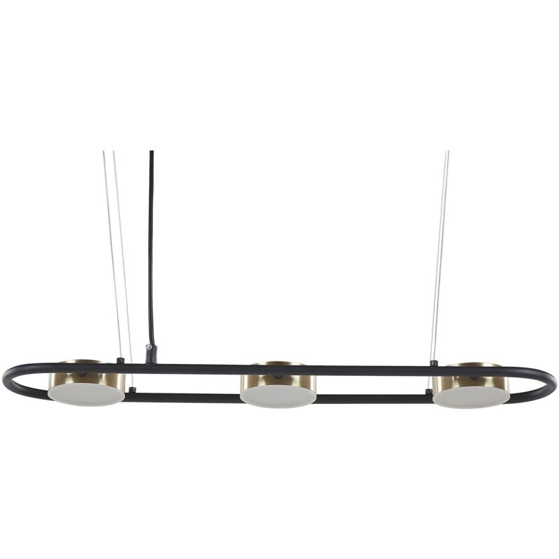 Beliani Led Hängelampe In Schwarz / Messing Aus Metall Oval 3-flammig Modern Für Küche Esstisch Wohnküche Hohe Decken Innenräume