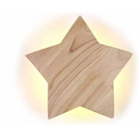 LED Holz Stern Wandleuchte Moderne Kreative Cartoon Wandleuchte Nachtlicht Nachttischlampen für Baby Kinder Schlafzimmer Wohnzimmer Treppe Dekoration Deckenleuchte Warmes Licht Ø19cm