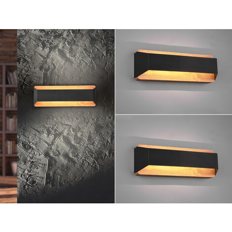 LED Holz Wandlampen 2er Set Up and Down mit Stufen Dimmer Schwarz, Breite 35cm