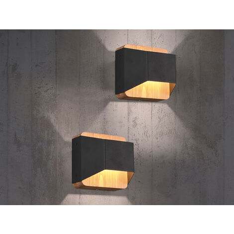 LED Holz Wandlampen 2er Set Up and Down mit Stufen Dimmer Schwarz, Höhe 12cm