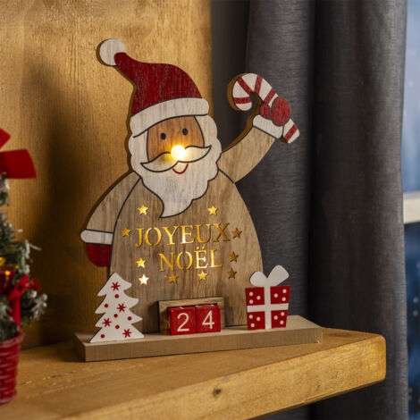 LED Holz Weihnachtsmann+Kalender-M54913-Weihnachtsmann