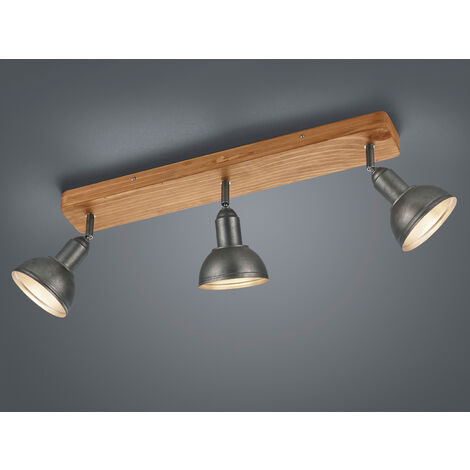 LED Holzbalken Deckenstrahler Silber Antik 3-flammig, Breite 58cm
