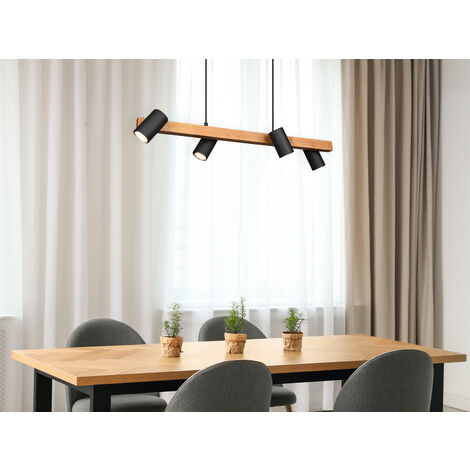 LED Holzbalken Pendelleuchte 4-flammig Schwarz, Breite 80cm