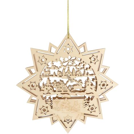 LED-Holzstern 30cm Leuchtstern Weihnachtsstern Weihnachtsdeko Fensterdeko Advent - Weihnachtsmann
