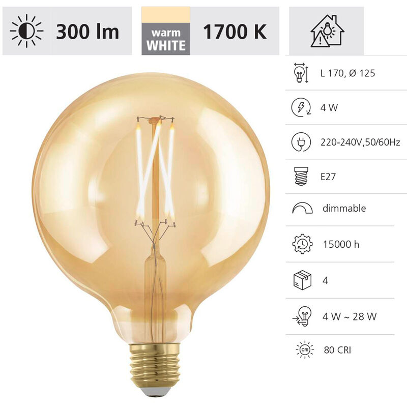 Eglo - Led Illuminante E27 l: 17 cm ø: 12.5 cm