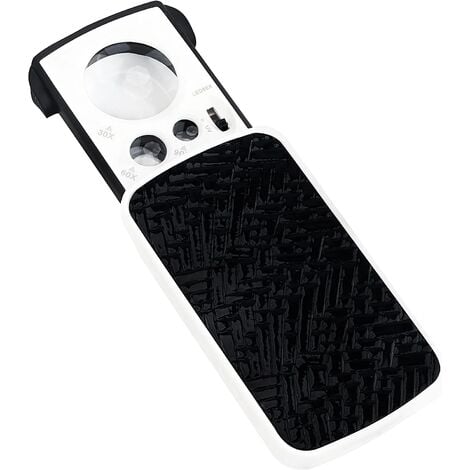 AOUGO LED Illuminated Handheld Magnifier - 30X 60X 90X Magnifying Glass - Illuminated Reading Magnifier for Seniors - Black Folding Pocket Magnifier for Jewelry, Coins, Diamonds & Stamps