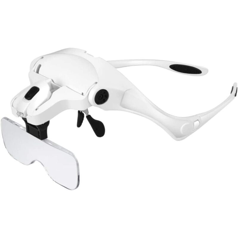 Led illuminée mains libres lunette la tête de visière,(1.0X-3.5X)5 lentilles remplaçables Réparation des lunettes de lecture casque pour bijouterie à