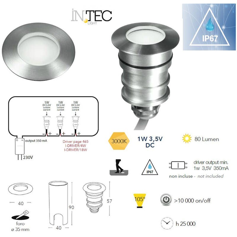 LED-IMPACT-R-1W Faretto led rotondo da incasso a