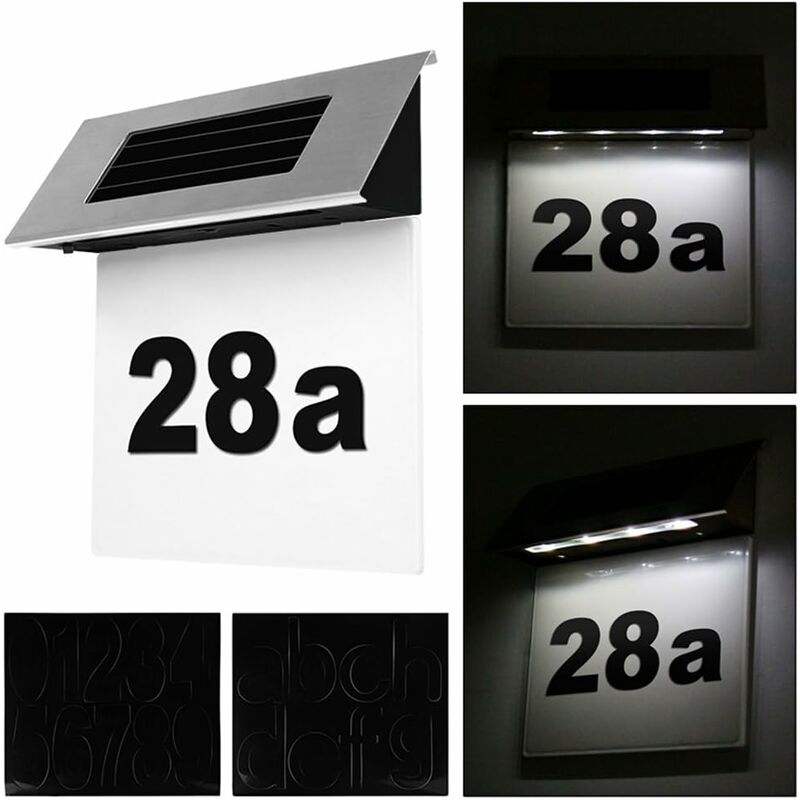 Image of Led in acciaio inox solare targa luce lampada, lettere segno illuminazione bianco freddo (6000 k) per casa numeri porta segno - Rhafayre