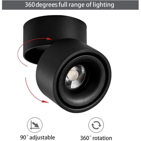 LED Indoor Ceiling Spotlight 360°Adjustable -Surface Mounted COB Lighting-10W LED Warm White Light 3000KCeiling Downlight -Aluminum Wall Lamp/Wall Swivel Lamp(Black,3000K Warm White)