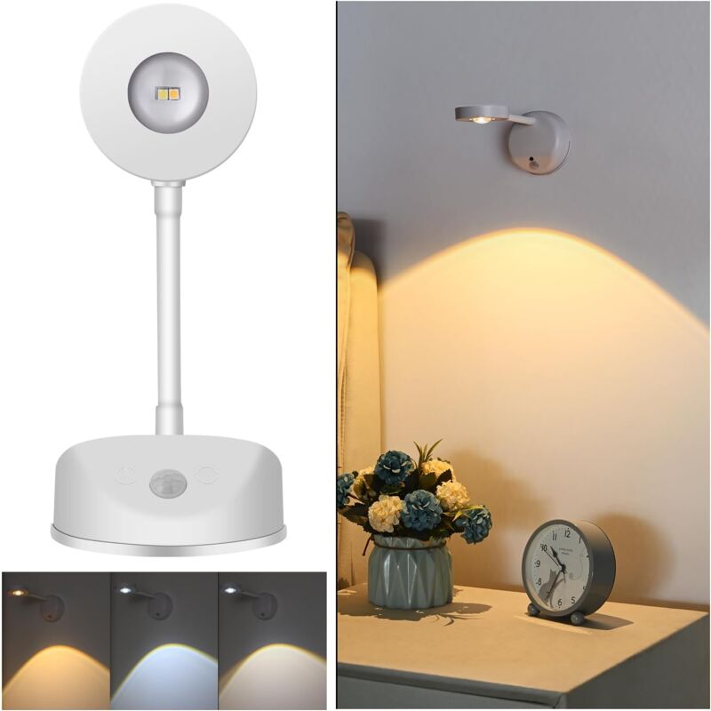 Linghhang - Led Indoor Wall Light, Rechargeable, Dimmable, 360° Rotation, Suitable For Walls, Stairs, Hallways, Bedrooms, White