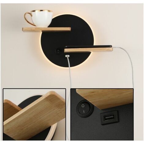 LED Innenwandleuchte mit USB Anschluss Moderne Wandleuchte mit Schalter Leselicht Nachttischlampe Beleuchtung Nachtlicht, 301912cm Schwarz [Energieklasse A]