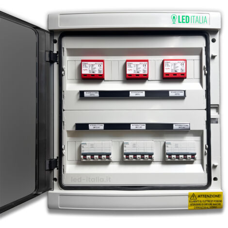 LED Italia Quadro DC 3/3 MPPT 1000VDC 20A IP65 12 Mod. Magneto. +Scaricatori Siemens/DEHN