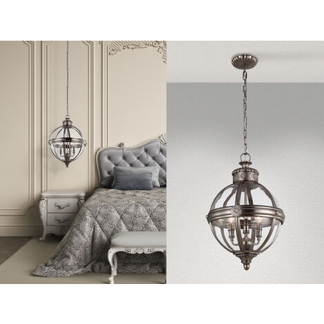 LED Jugendstil Pendelleuchte aus massivem Stahl in Silber Antik, Ø 37cm