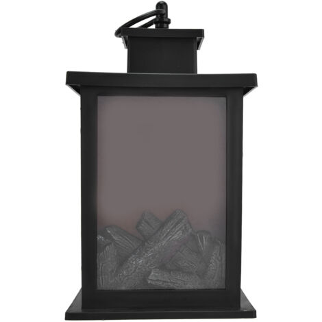 LED-Kaminlaterne mit Lichtsimulation, tragbar mit Ständer, warmes Licht, stimmungsvolle Beleuchtung, 80 lm