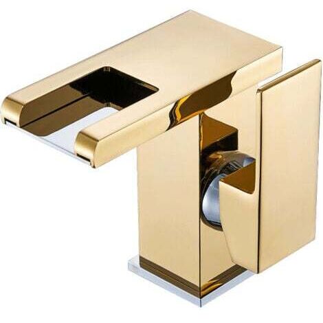 LED Kaskade Waschtischarmatur Badezimmerarmatur (Farbe Gold), Modernes elegantes Design, goldener Messing-Waschtischmischer, Warm- und Kaltwasser verfügbar, 3 Farbwechsel
