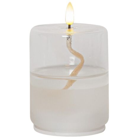 LED Kerze ,Flamme Float' im Glas, Ölkerzen-Optik, Gelkerze mit Docht, transparent, Flacker-Effekt, H 13cm, Ø 8cm