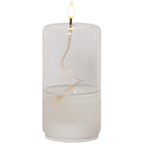 LED Kerze ,Flamme Float' im Glas, Ölkerzen-Optik, Gelkerze mit Docht, transparent, Flacker-Effekt, H 17cm, Ø 8cm