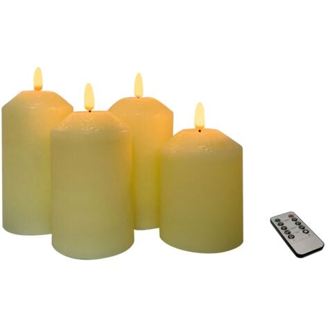 LED-Kerzen 4er-Set Echtwachs 10/12/13/14 cm Stumpenkerzen mit  Flackerlicht  - gelb