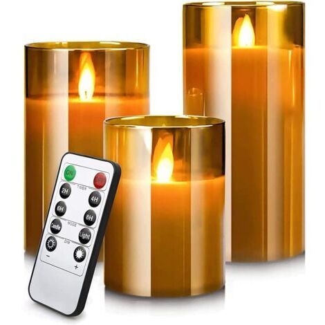 LED-Kerzen mit flammenlosem Flackern, echtem Wachs-Dunke, dochtloser, beweglicher Flamme, batteriebetriebene Stumpenkerzen, Glaseffekt, für Feste und Hochzeiten (Braun)