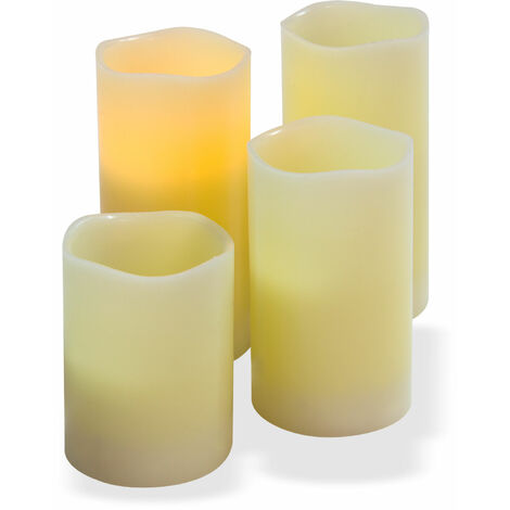 LED Kerzen Set 4tlg Echtwachs Flackerlicht Stumpenkerzen Batteriebetrieben